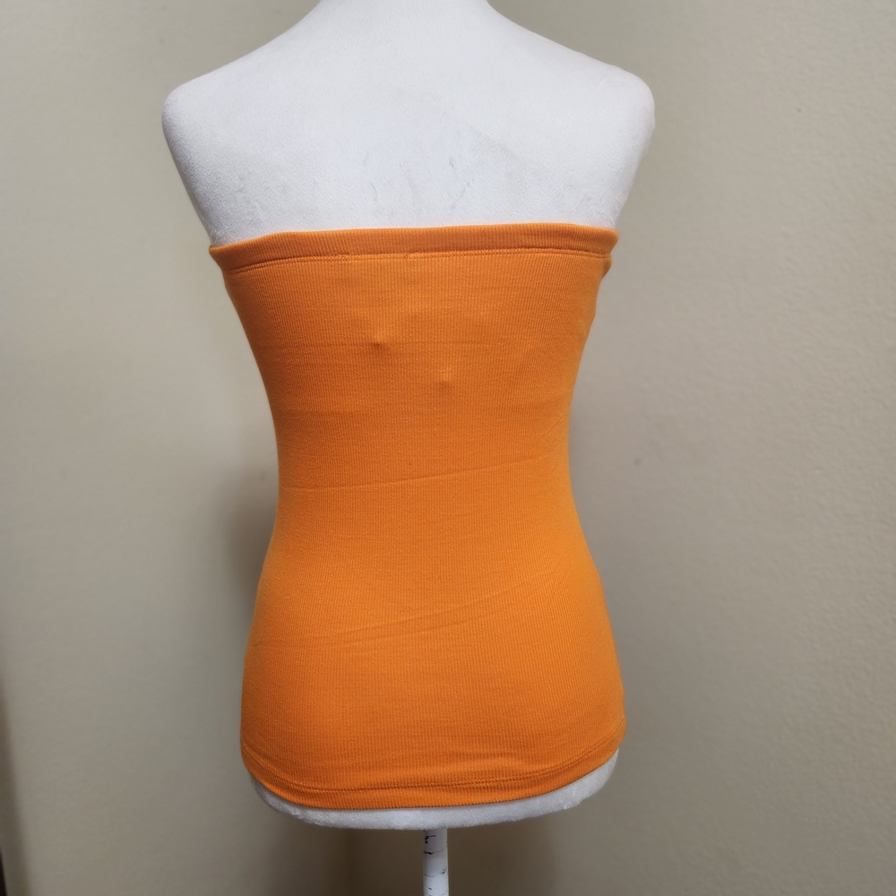 💐Vtg Y2K Bebe Sport Tube Top L Orange Ribbed Rhinestone Bling USA Deadstock - Picture 4 of 14